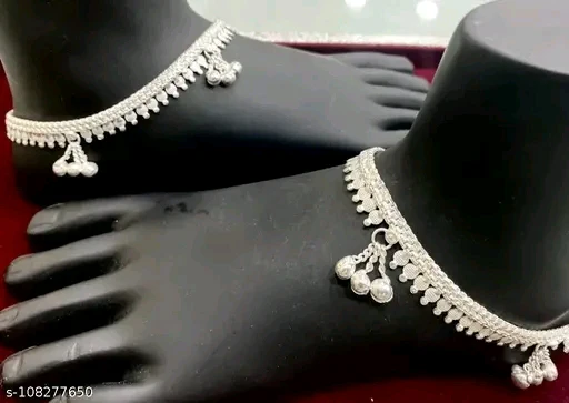 Kolhapuri Anklet Payal - Silver Plated Brass & Copper Chain Anklet - Image 6