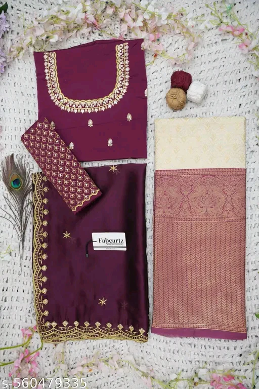 Beautiful Woven Lichi Silk Half Saree with Embroidered Blouse & Rangoli Dupatta # - Image 2