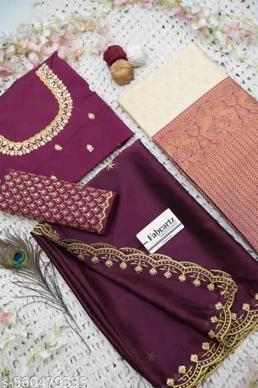 Beautiful Woven Lichi Silk Half Saree with Embroidered Blouse & Rangoli Dupatta # - Image 3