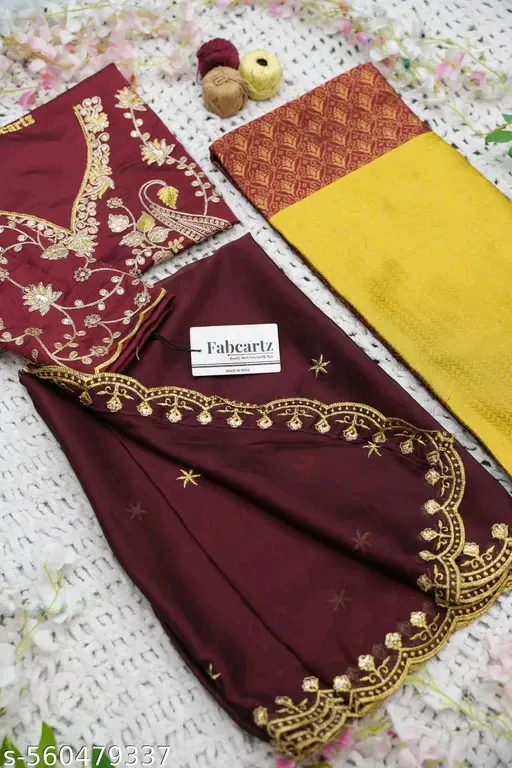 Beautiful Lichi Silk Woven Half Saree with Embroidered Blouse & Rangoli Dupatta # - Image 3