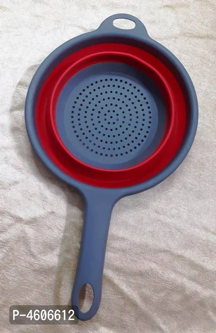 Long Handle Foldable Silicone Colander – Round Drain Basket for Fruits & Vegetables # - Image 3