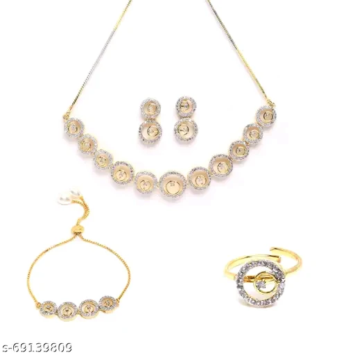Elegant Gold-Plated American Diamond Jewelry Set – Necklace, Earrings, Bracelet &Ring - Image 2