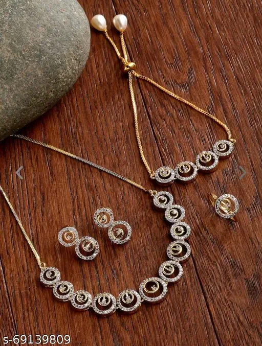 Elegant Gold-Plated American Diamond Jewelry Set – Necklace, Earrings, Bracelet &Ring - Image 3
