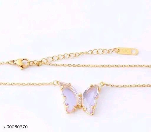 M Trusted Charming Rose Purple Gold Crystal Butterfly Necklace For Women And GirlsM Trusted Charming Rose Purple Gold Crystal Butterfly Necklace for Women and Girls - Image 2