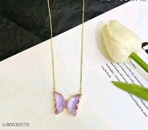 M Trusted Charming Rose Purple Gold Crystal Butterfly Necklace For Women And GirlsM Trusted Charming Rose Purple Gold Crystal Butterfly Necklace for Women and Girls - Image 3
