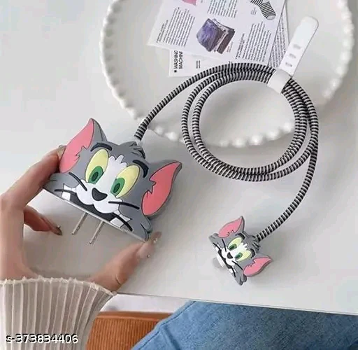 Micvir Charger Cover for iPhone 18W-20W Charger, 3D Cartoon Design Tom Grey, SpiralMicvir 3D Cartoon Tom Grey Spiral Charger Cover for iPhone 18W-20W Charger &amp; Cable Protector - Image 3