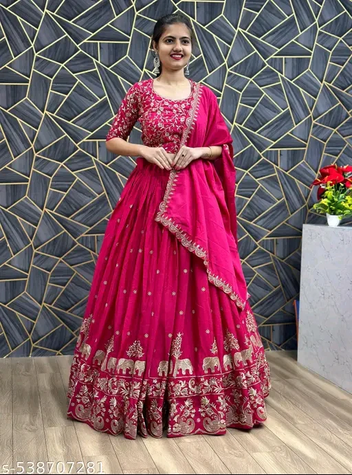 New Design Chinon Silk Heavy Embroidery Work Lehenga Choli for Women # - Image 4