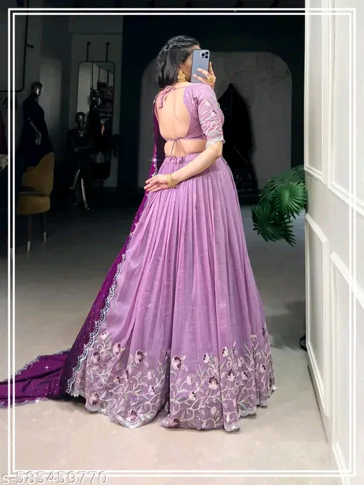 New Latest Embroidery Lehenga Choli with Embroidered Dupatta – Separate Blouse Piece (Unstitched)# - Image 4