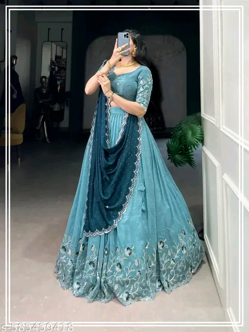 New Latest Embroidery Lehenga Choli with Heavy Embroidery Dupatta – Unstitched Blouse Piece# - Image 3