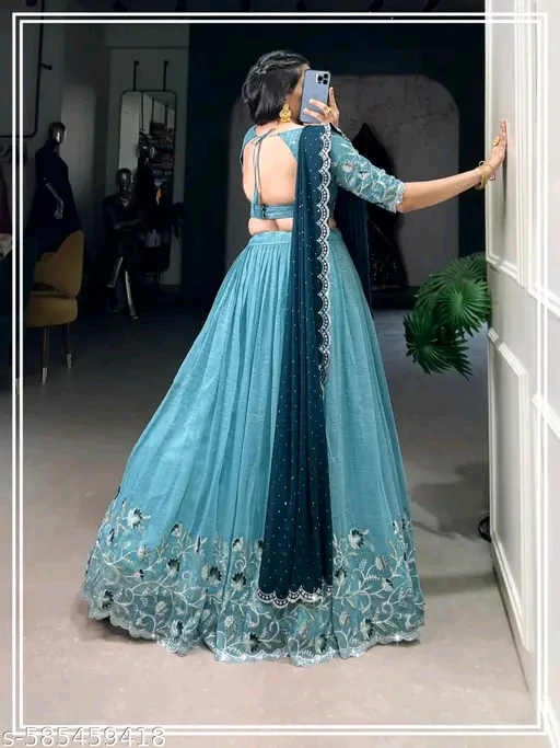 New Latest Embroidery Lehenga Choli with Heavy Embroidery Dupatta – Unstitched Blouse Piece# - Image 4