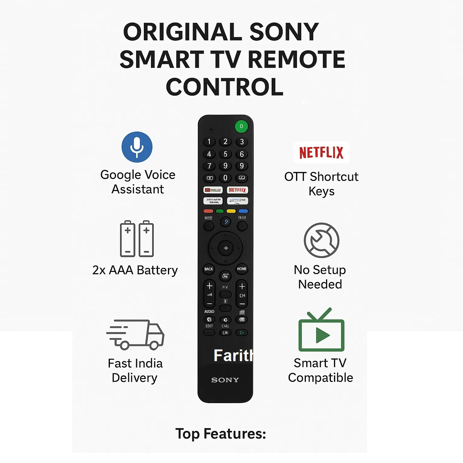 Original Sony Smart TV Remote Control – Google Voice, Netflix & Google Play Buttons##! - Image 3