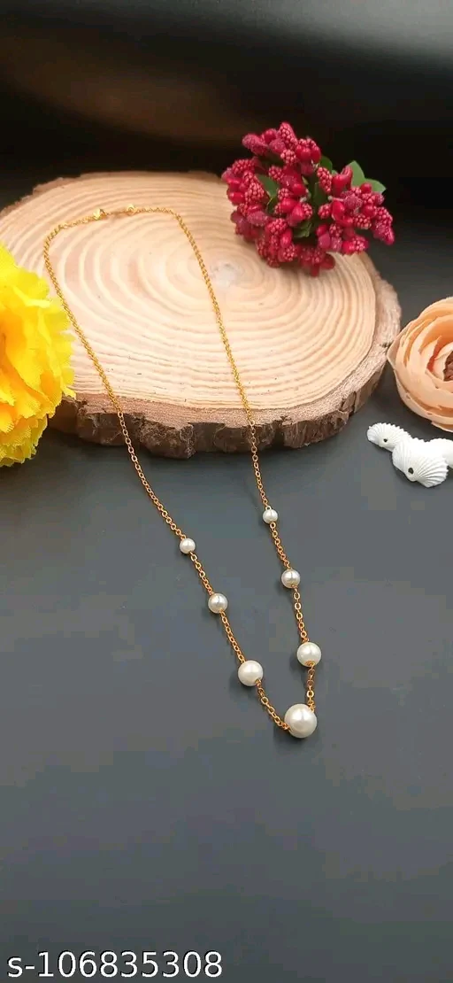 Chic Gold-Plated Pearl Necklace for Women &amp; Girls – Elegant Long Choker for Special Occasions - Image 2