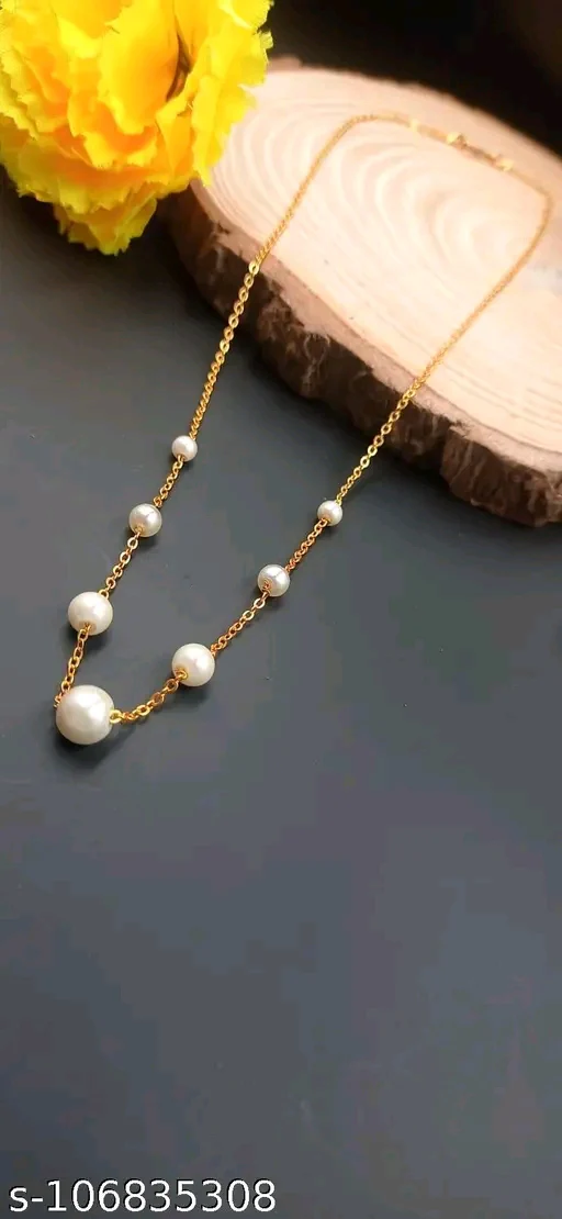 Chic Gold-Plated Pearl Necklace for Women &amp; Girls – Elegant Long Choker for Special Occasions - Image 3