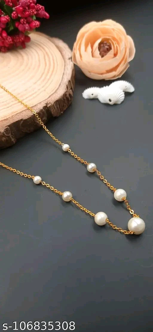 Chic Gold-Plated Pearl Necklace for Women &amp; Girls – Elegant Long Choker for Special Occasions - Image 4