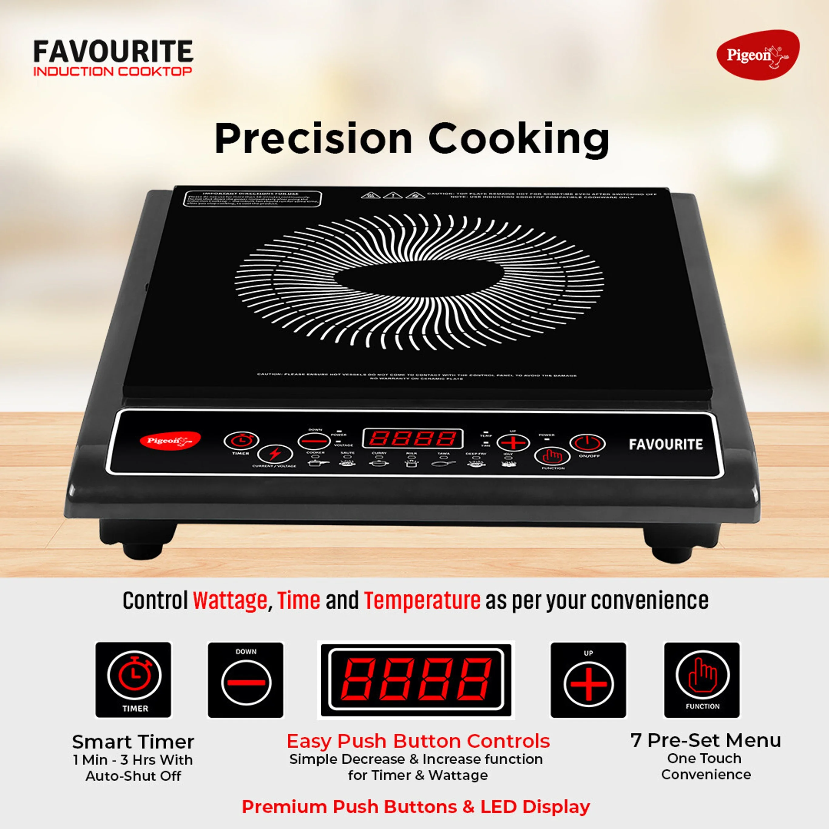 Pigeon Induction Cooktop Push Button Electric Stove Portable Black # - Image 5