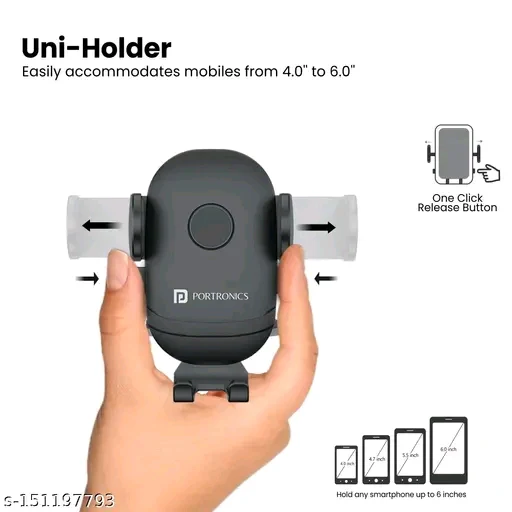 Portronics Clamp M2 | 360° Adjustable Car Mobile Holder with Strong Suction | Black - Image 2
