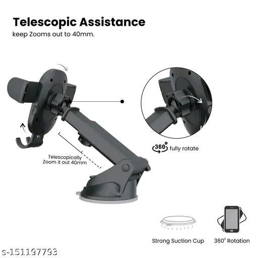 Portronics Clamp M2 | 360° Adjustable Car Mobile Holder with Strong Suction | Black - Image 4