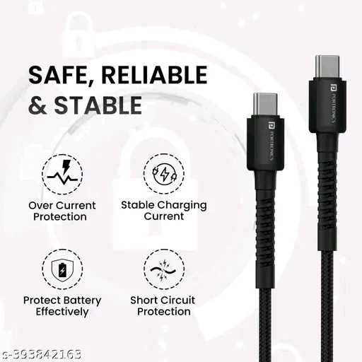 Portronics Konnect X 60W Type C to Type C Unbreakable Fast Charging Cable - 2M, Black - Image 2