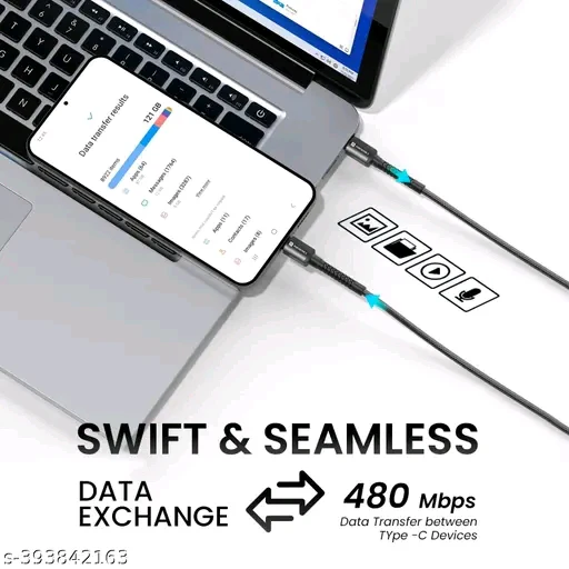Portronics Konnect X 60W Type-C to Type-C Fast Charging Cable - 2M Nylon Braided, Durable  Tangle-Free (Black) - Image 3