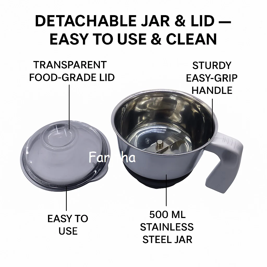 Preethi Genie Compatible Chutney Jar – 500ml Small Grinder Attachment - Image 5