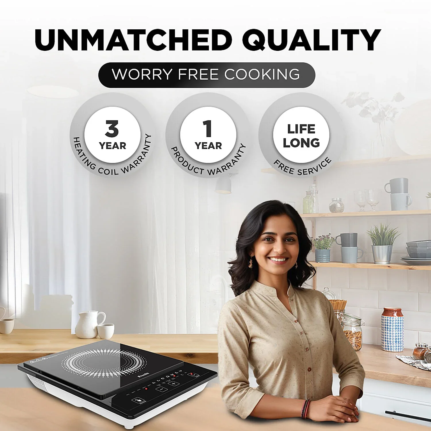 Preethi Indicook IC123 1600W Induction Cooktop with Soft Touch Controls & Crystal Glass Top # - Image 2