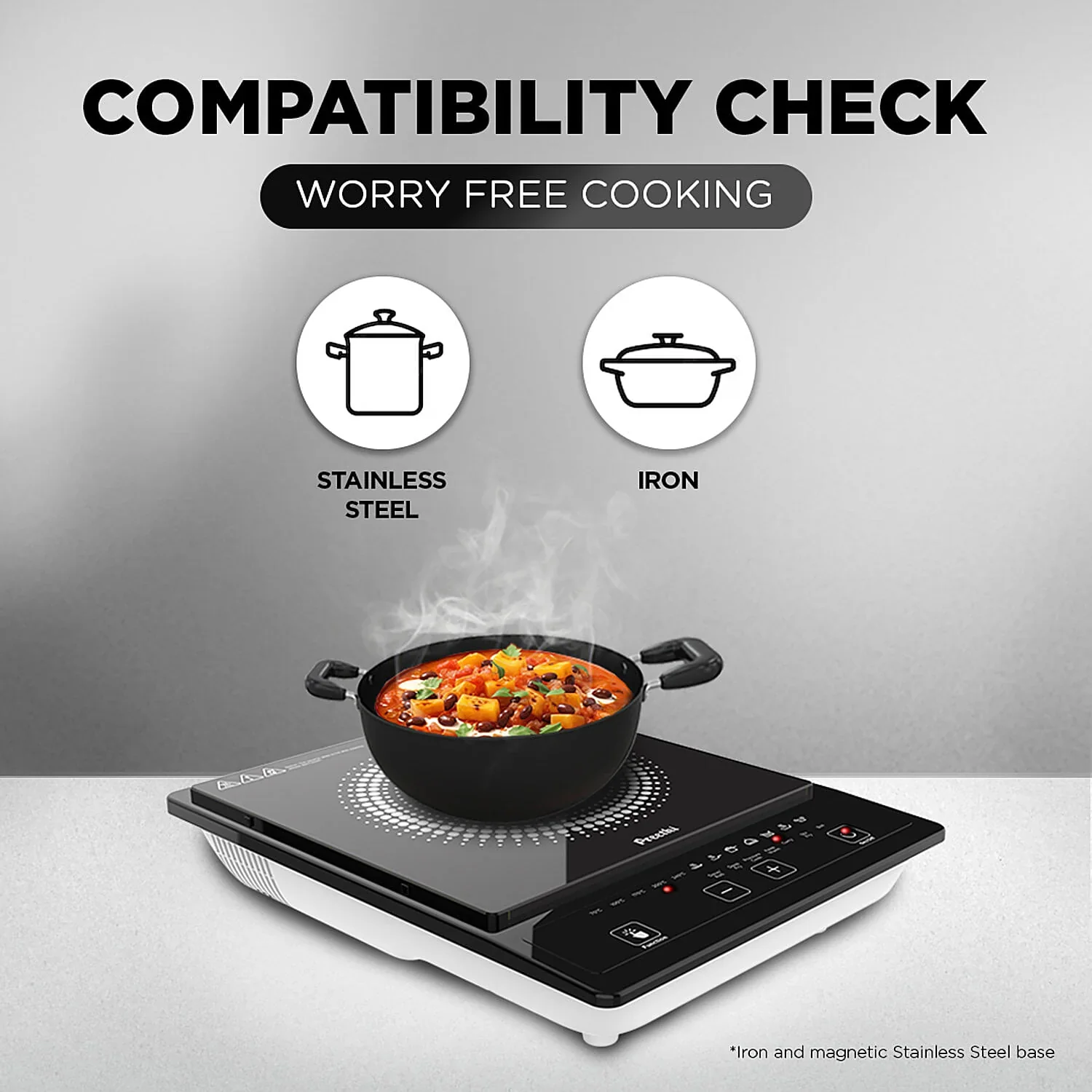 Preethi Indicook IC123 1600W Induction Cooktop with Soft Touch Controls & Crystal Glass Top # - Image 3