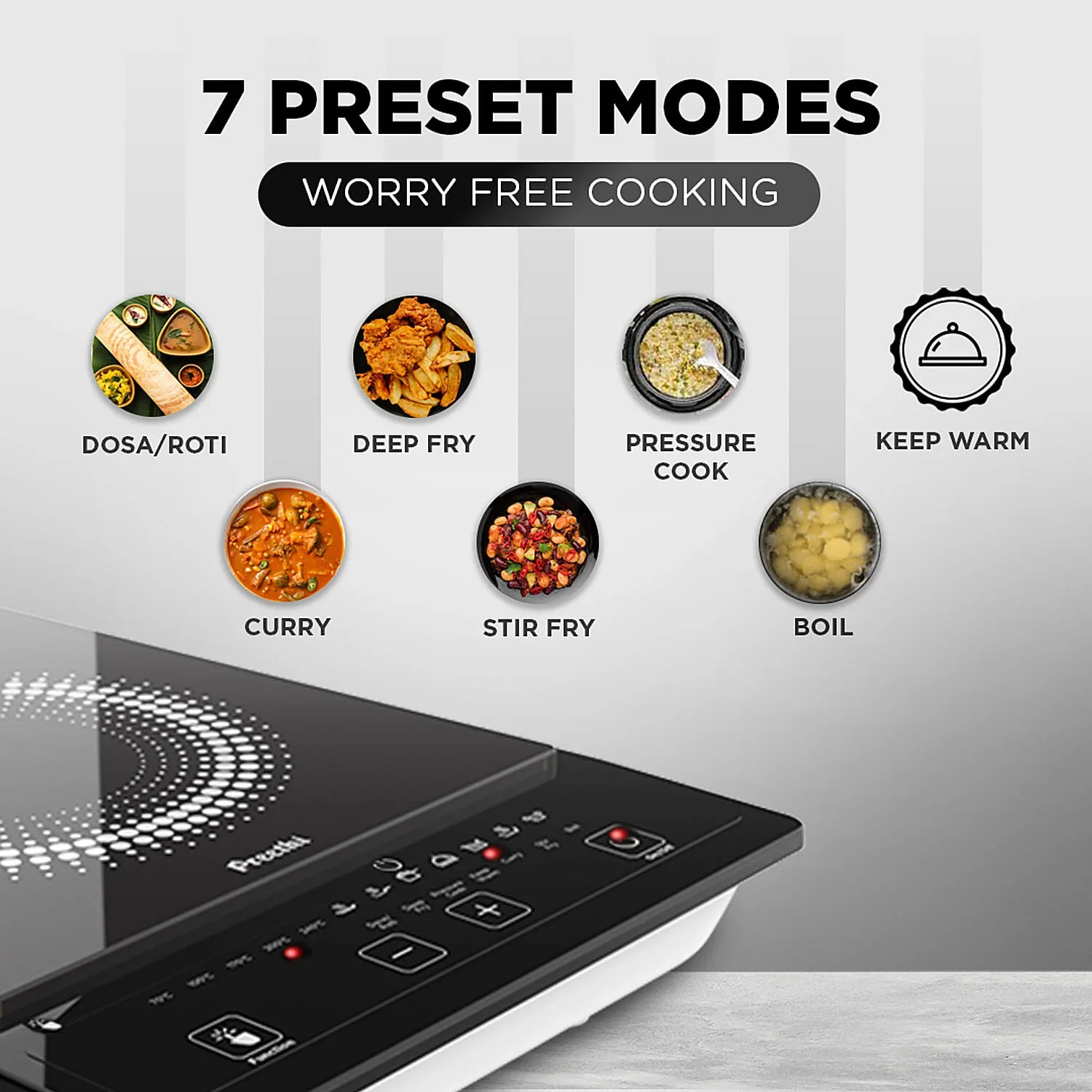 Preethi Indicook IC123 1600W Induction Cooktop with Soft Touch Controls & Crystal Glass Top # - Image 4