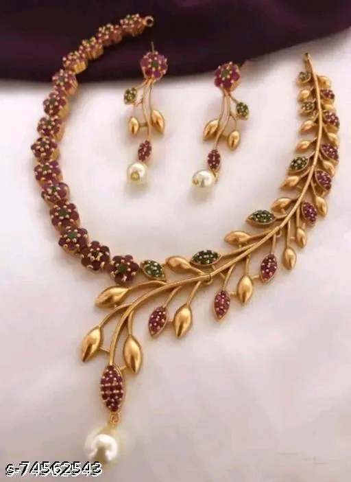Premium Quality CZ Matte Finish AD Stone Necklace with Earrings - Gold Plated for Women &amp; Girls - Image 2
