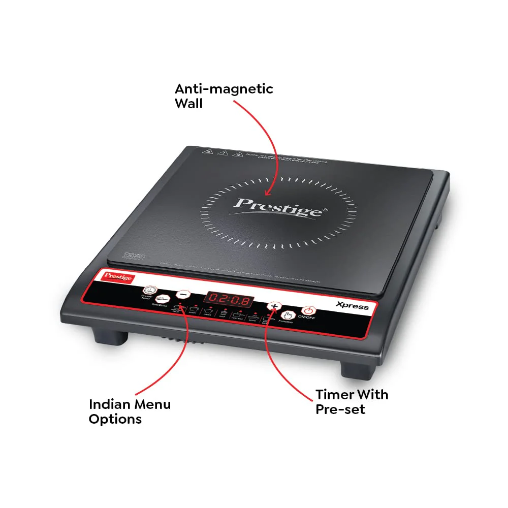 Prestige Xpress 1200W Induction Cooktop Black with Ceramic Plate & Push Button Controls # - Image 6