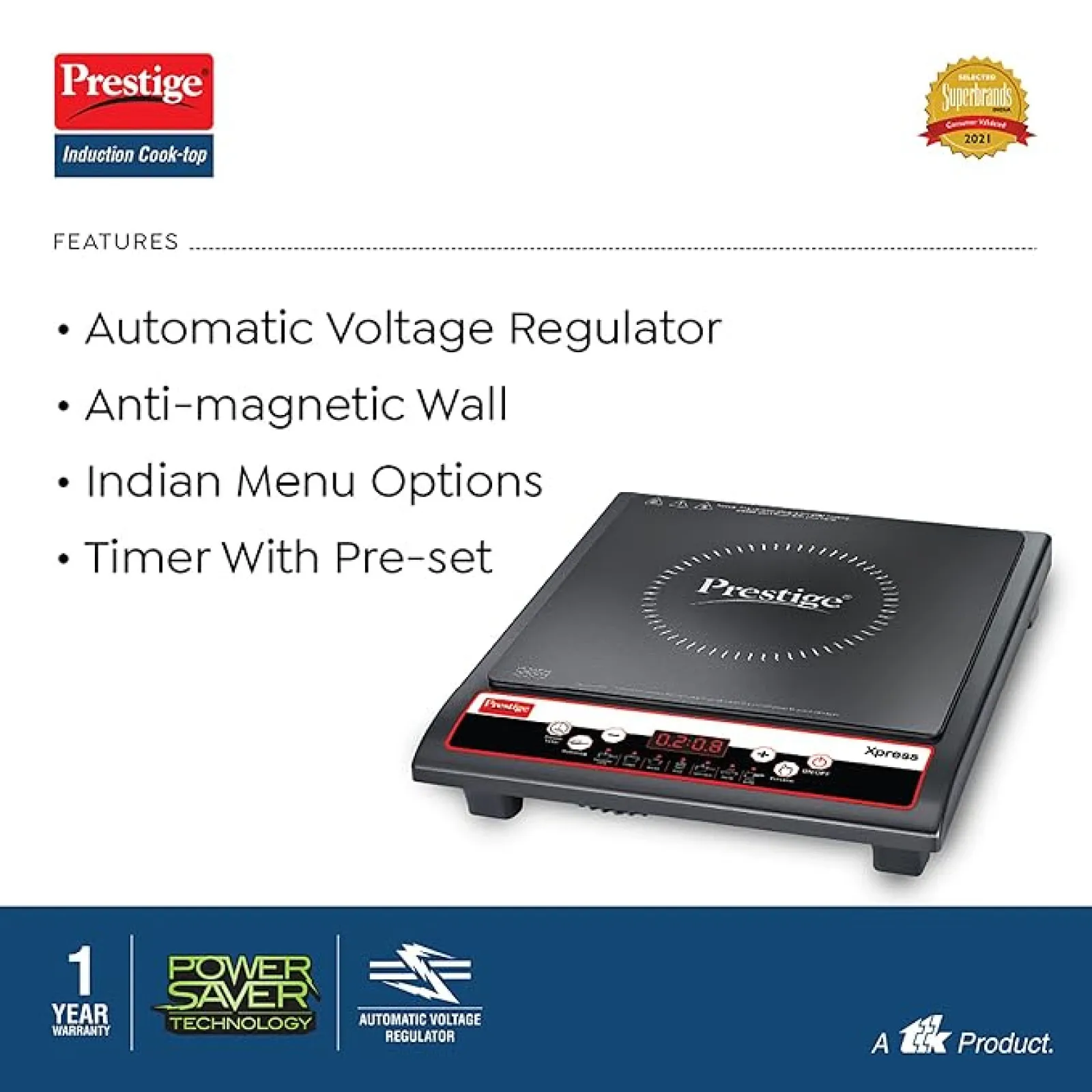 Prestige Xpress 1200W Induction Cooktop Black with Ceramic Plate & Push Button Controls # - Image 8