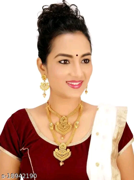 Princess Chunky Gold-Plated Haram & Earrings Set with Pearls – Adjustable - Image 2
