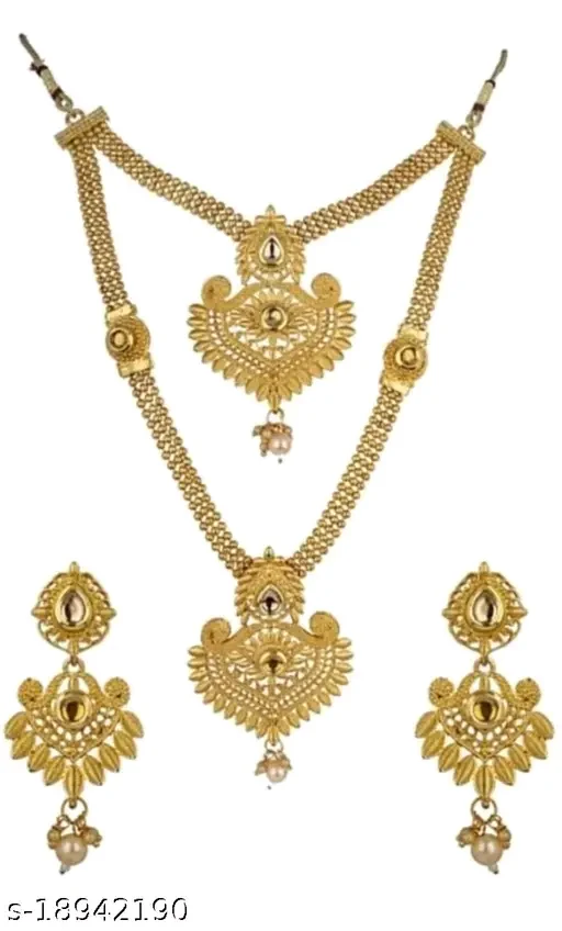 Princess Chunky Gold-Plated Haram & Earrings Set with Pearls – Adjustable - Image 3