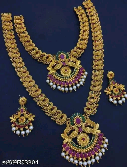 Princess Gold-Plated Pearl Jewelry Set – Adjustable Haram & Earrings