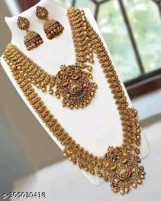 Princess Fusion Gold-Plated Haram & Earrings Set with Sparkling Artificial Stones
