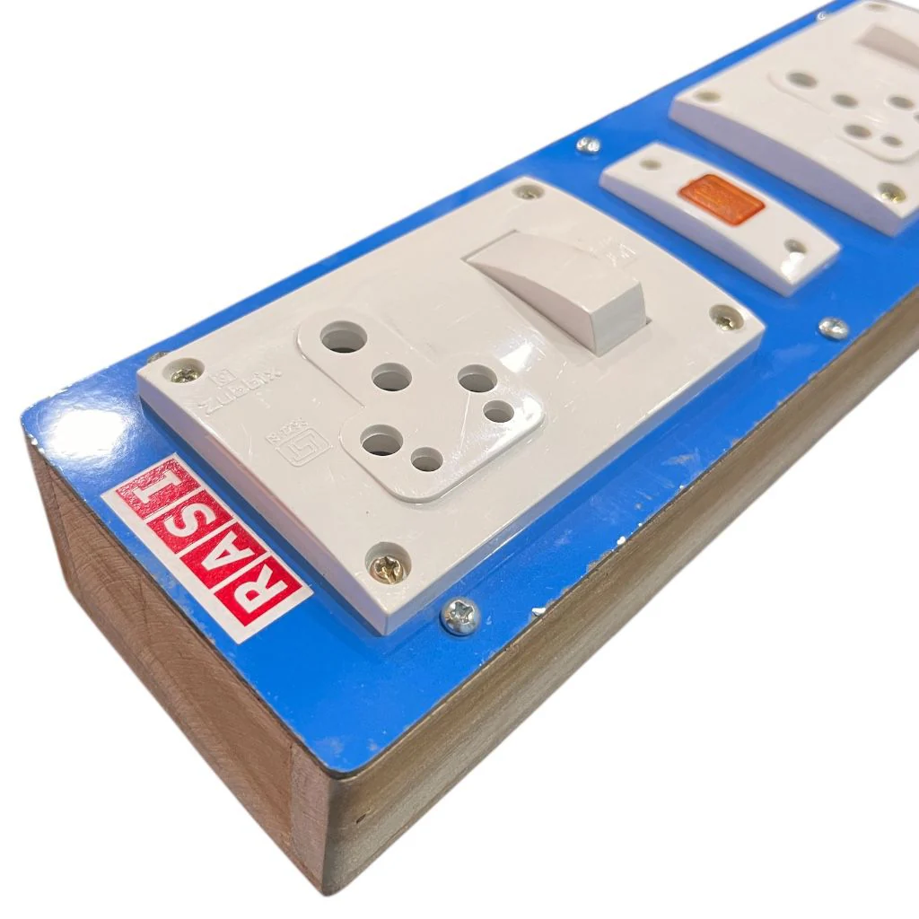 RASI Wooden Extension Switch Board with 2 × 15 Amp Sockets & Indicator - Image 2