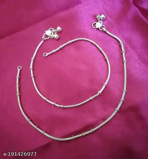 Elegant Silver-Plated Chain Anklet for Women & Girls with Artificial Beads - Image 2