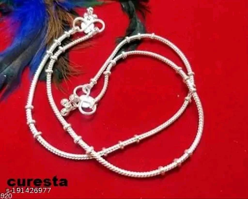 Elegant Silver-Plated Chain Anklet for Women & Girls with Artificial Beads - Image 3