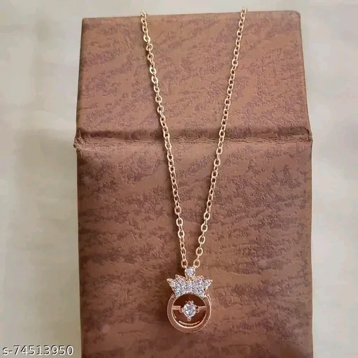 Rose Gold American Diamond Pendant &amp; Chain Set for Women – Elegant Necklace with Cubic Zirconia Stones - Image 2