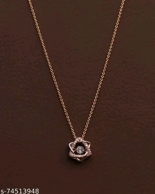 Rose Gold American Diamond Pendant & Chain Set for Women - Elegant Cubic Zirconia Necklace