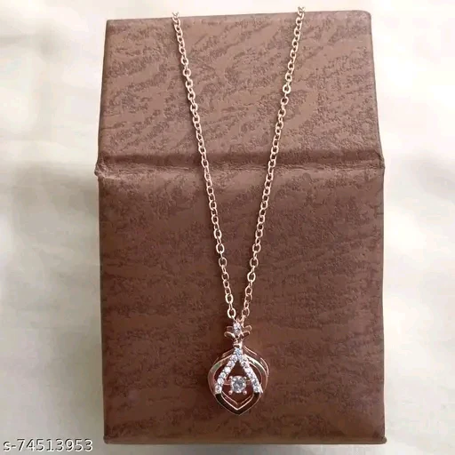 Rose Gold American Diamond Pendant & Chain Set for Women – Cubic Zirconia, Short Necklace, Brass Base Metal, Free Size - Image 2
