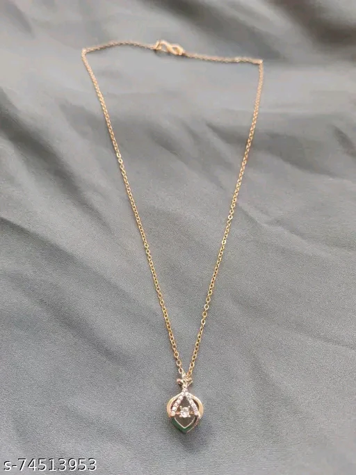 Rose Gold American Diamond Pendant & Chain Set for Women – Cubic Zirconia, Short Necklace, Brass Base Metal, Free Size - Image 3