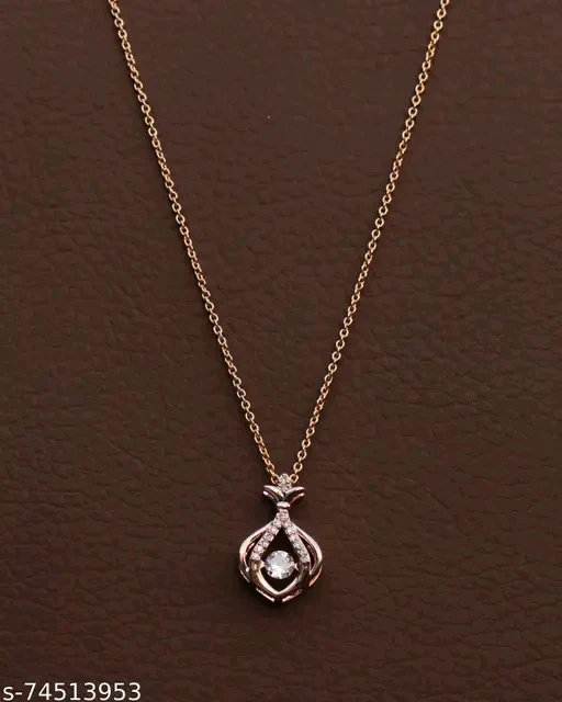 Rose Gold American Diamond Pendant & Chain Set for Women – Cubic Zirconia, Short Necklace, Brass Base Metal, Free Size - Image 5