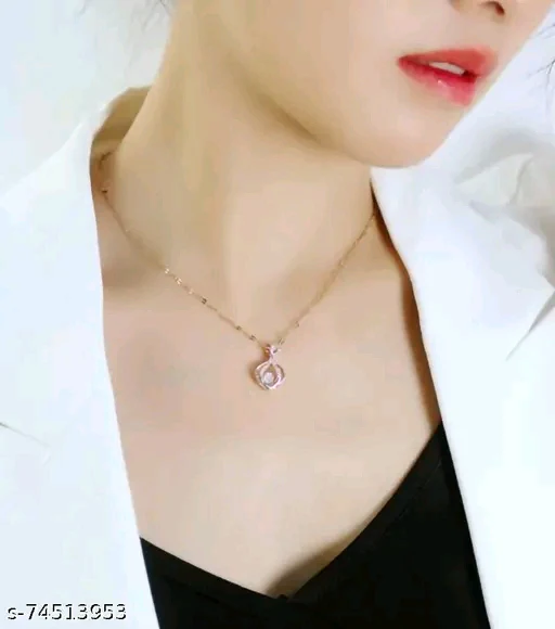 Rose Gold American Diamond Pendant & Chain Set for Women – Cubic Zirconia, Short Necklace, Brass Base Metal, Free Size - Image 8