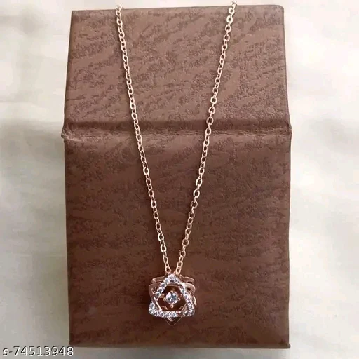 Rose Gold American Diamond Pendant & Chain Set for Women - Elegant Cubic Zirconia Necklace - Image 2