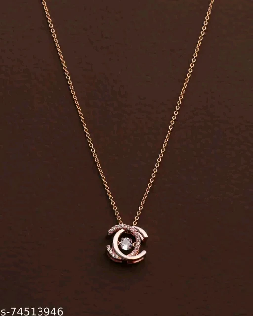 Rose Gold American Diamond Pendant & Chain Necklace for Women