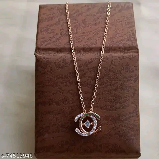 Rose Gold American Diamond Pendant & Chain Necklace for Women - Image 2