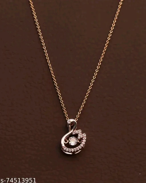 Rose Gold American Diamond Pendant & Chain Set for Women