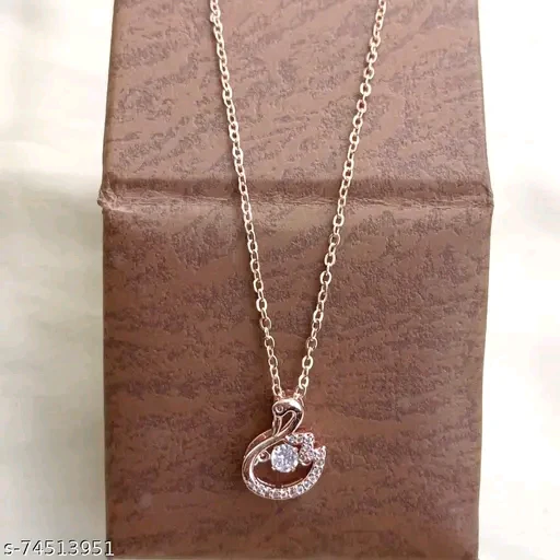 Rose Gold American Diamond Pendant & Chain Set for Women - Image 2