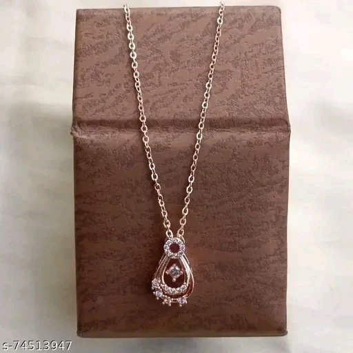 Rose Gold American Diamond Pendant &amp; Chain Set for Women – Elegant Cubic Zirconia Necklace - Image 2