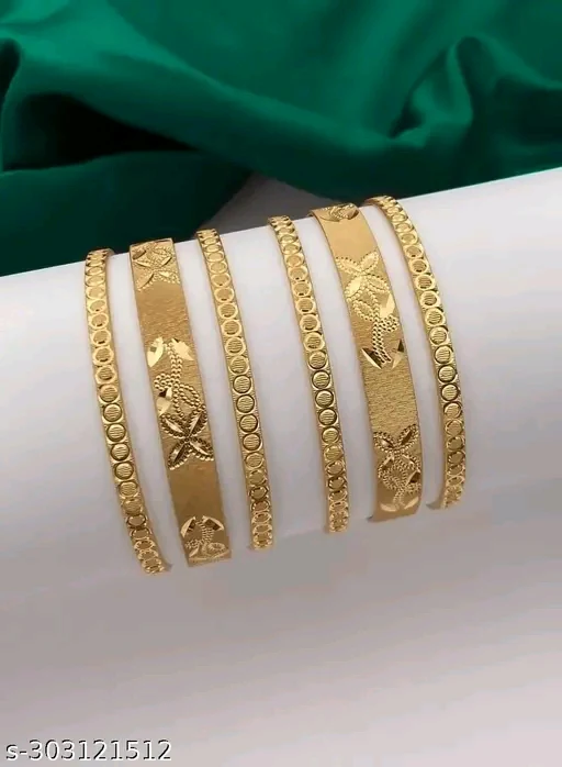 Shimmering Gold Plated Bracelet & Bangle Set (Pack of 6)